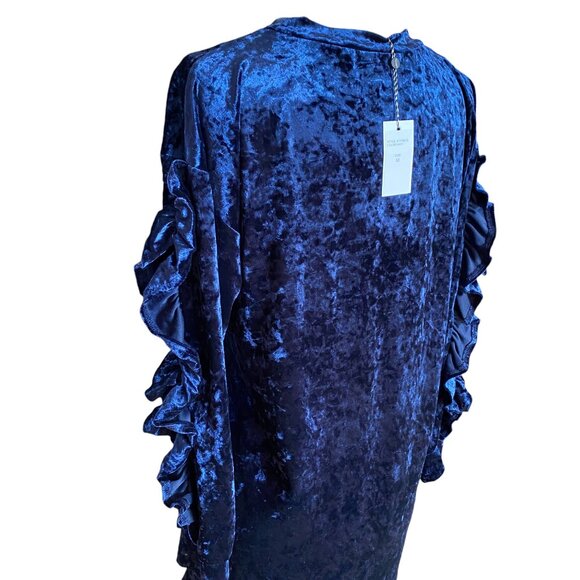 NWT Kaktus Crushed Velvet Ruffle Mini Dress Navy Blue Shift Dark Fairy Grunge-M - Picture 11 of 16